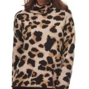 DKNY Leopard Print Cowl Neck Sweater Size Medium